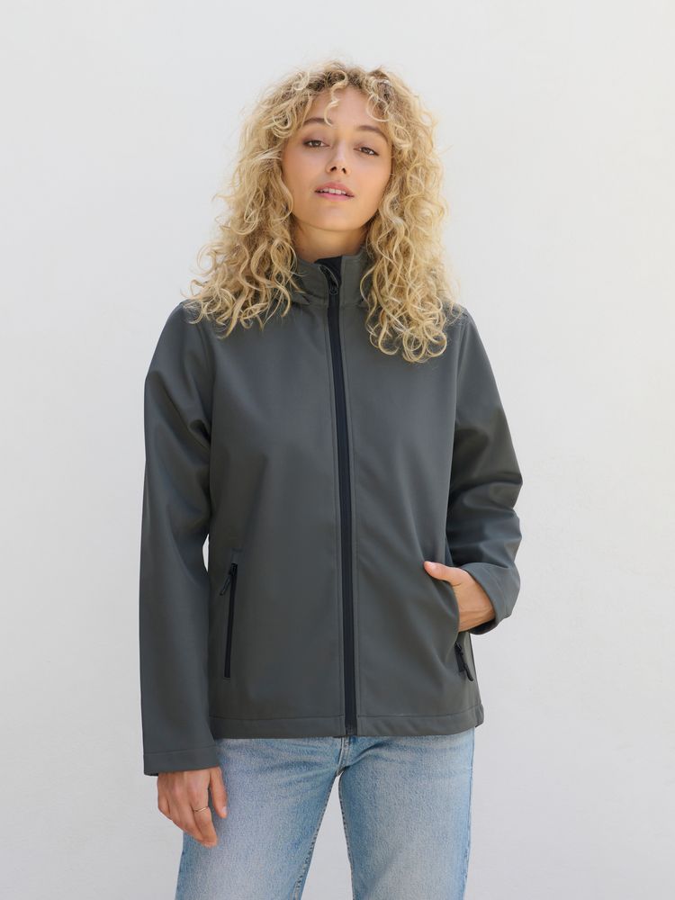 Куртка софтшелл с капюшоном женская Race Women, черная — изображение 5