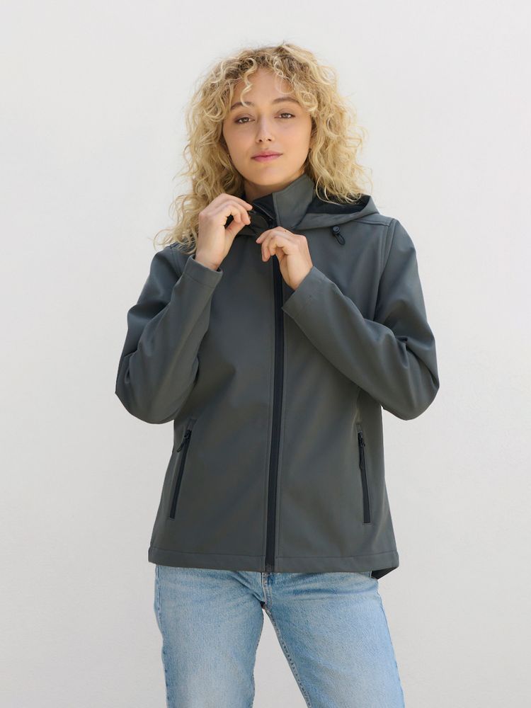 Куртка софтшелл с капюшоном женская Race Women, черная — изображение 6