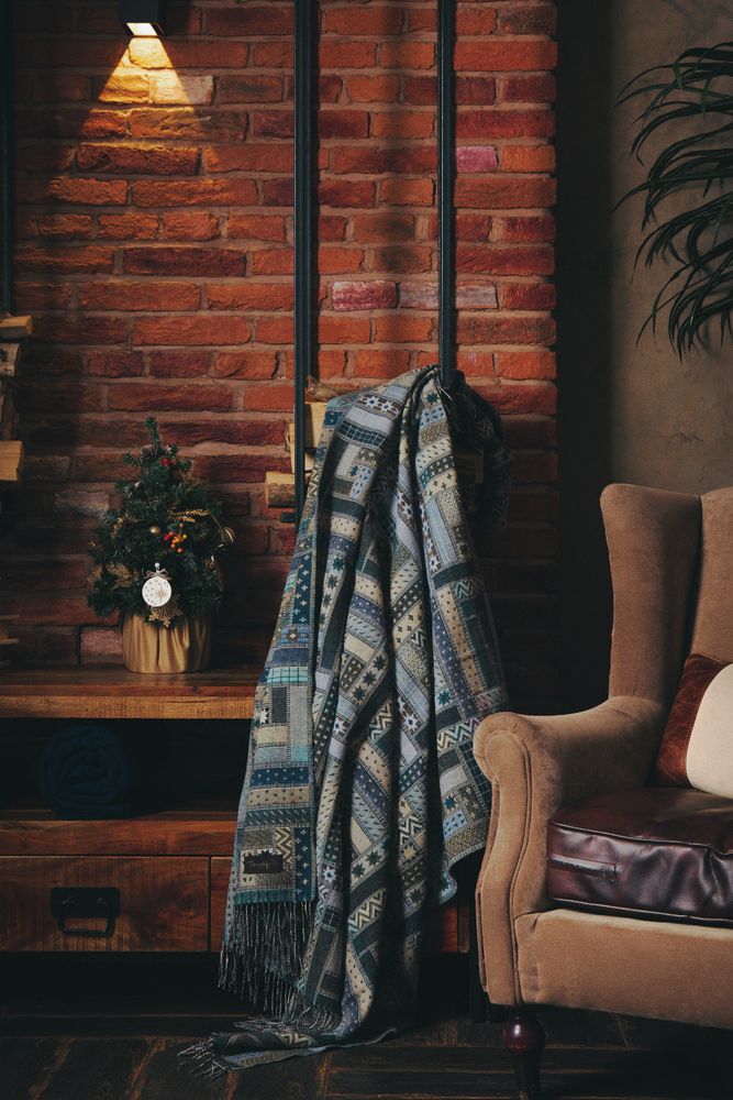 Плед Baltimora, синий с серым — изображение 6