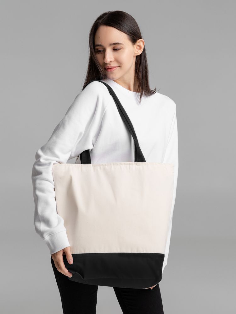 Сумка для покупок на молнии Shopaholic Zip, неокрашенная с черным — изображение 8