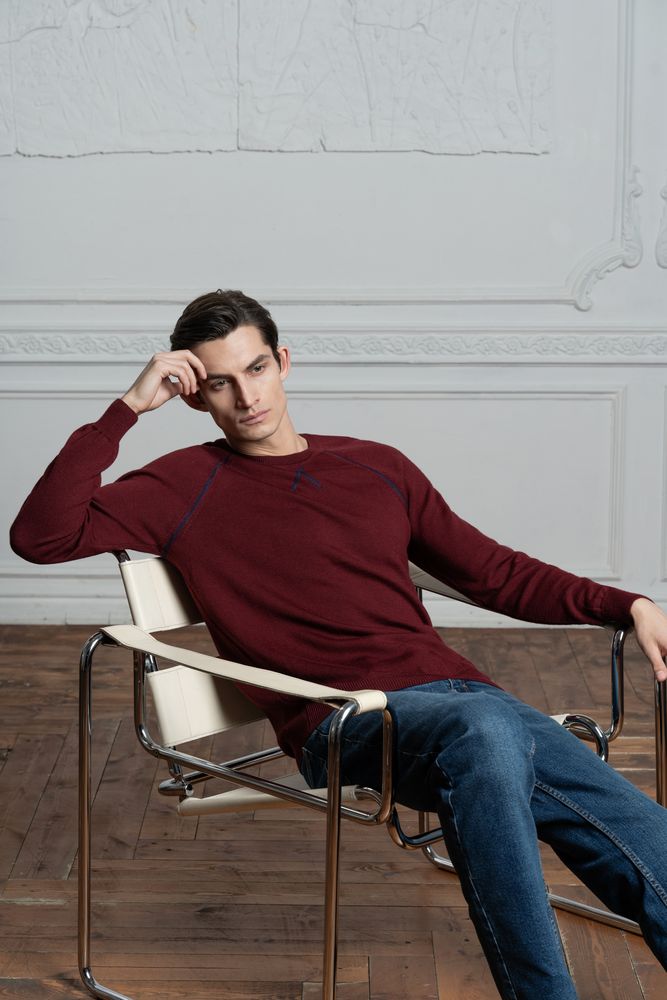 Джемпер Stitch с контрастной отделкой, серый с бордовым — изображение 7