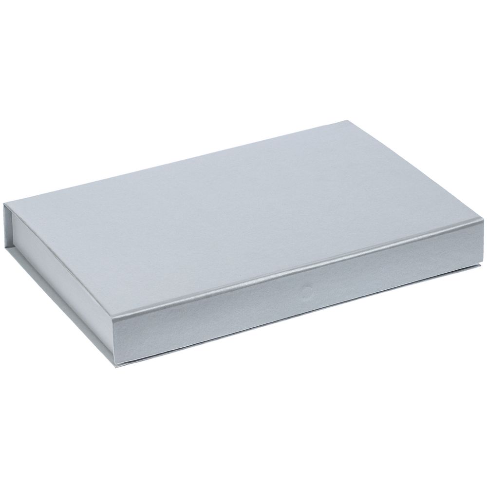 Коробка Silk с ложементом под ежедневник 10x16 см, аккумулятор и ручку, серебристая — изображение 2