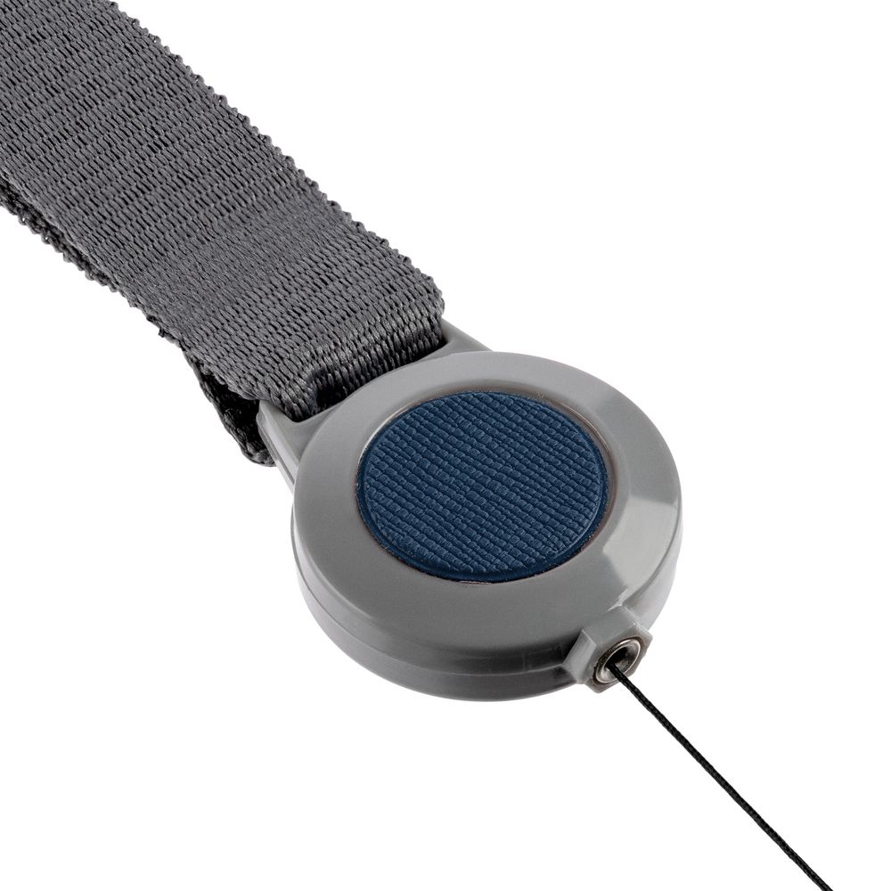 Лента для бейджа с ретрактором Devon, серая с синим — изображение 4