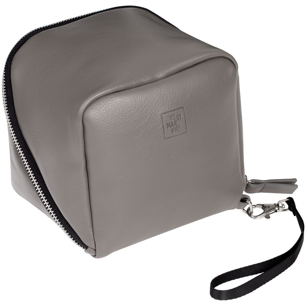 Дорожная косметичка Cubo, серая с логотипом — изображение 3