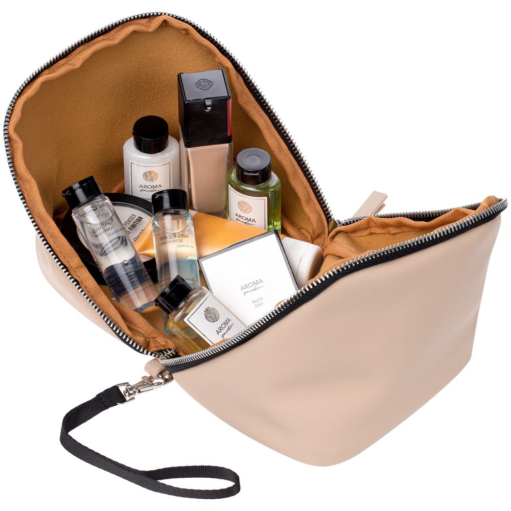 Дорожная косметичка Cubo, бежевая с логотипом — изображение 6