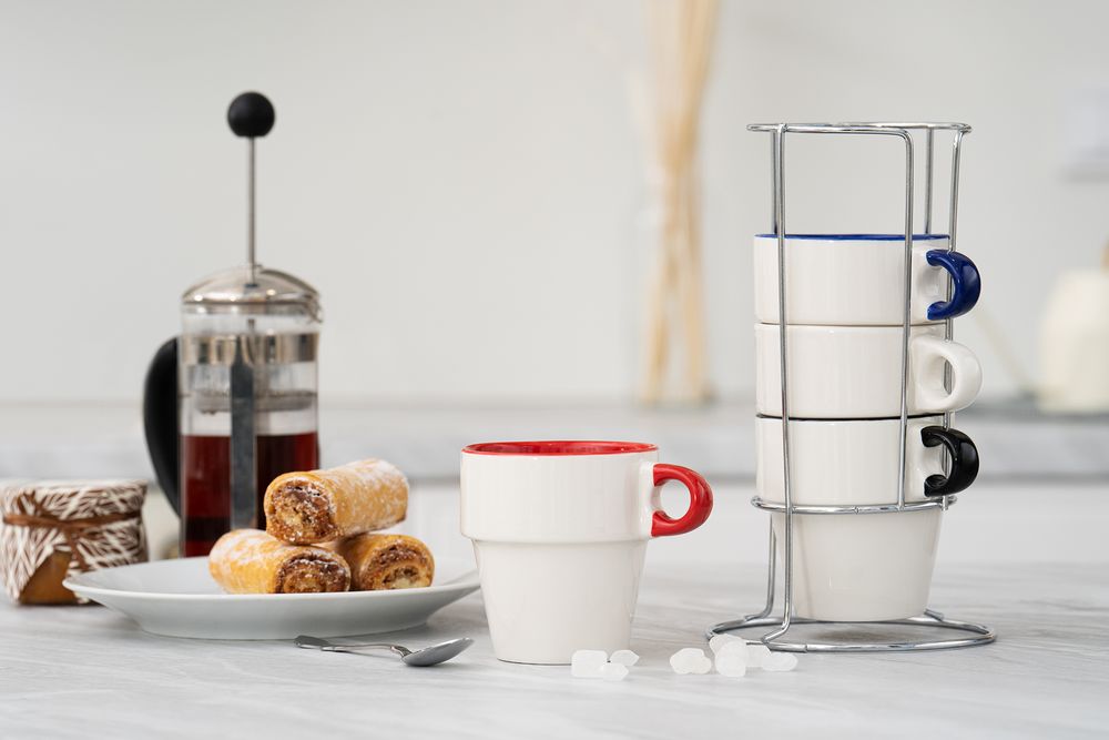 Набор из 4 кружек Inset с подставкой, белый — изображение 7