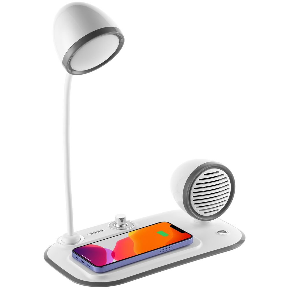 Лампа с колонкой и беспроводной зарядкой Flashback, белая — изображение 2