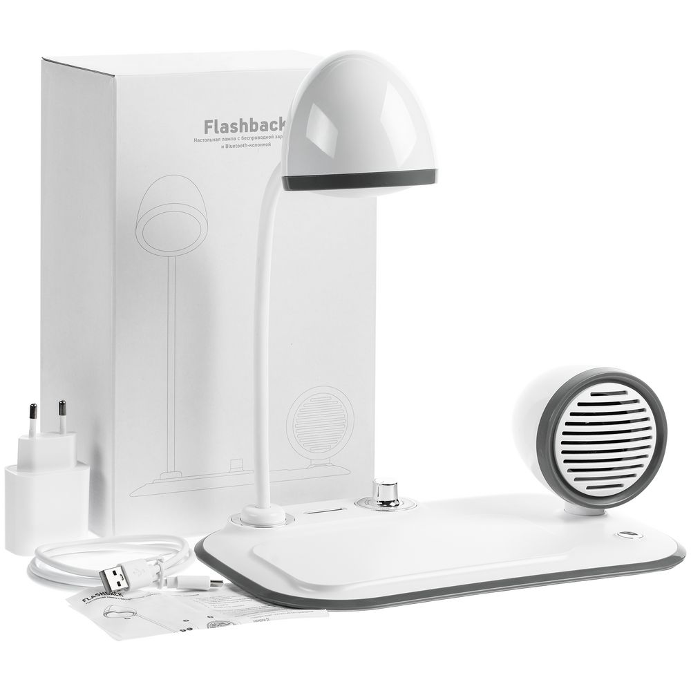 Лампа с колонкой и беспроводной зарядкой Flashback, белая — изображение 11
