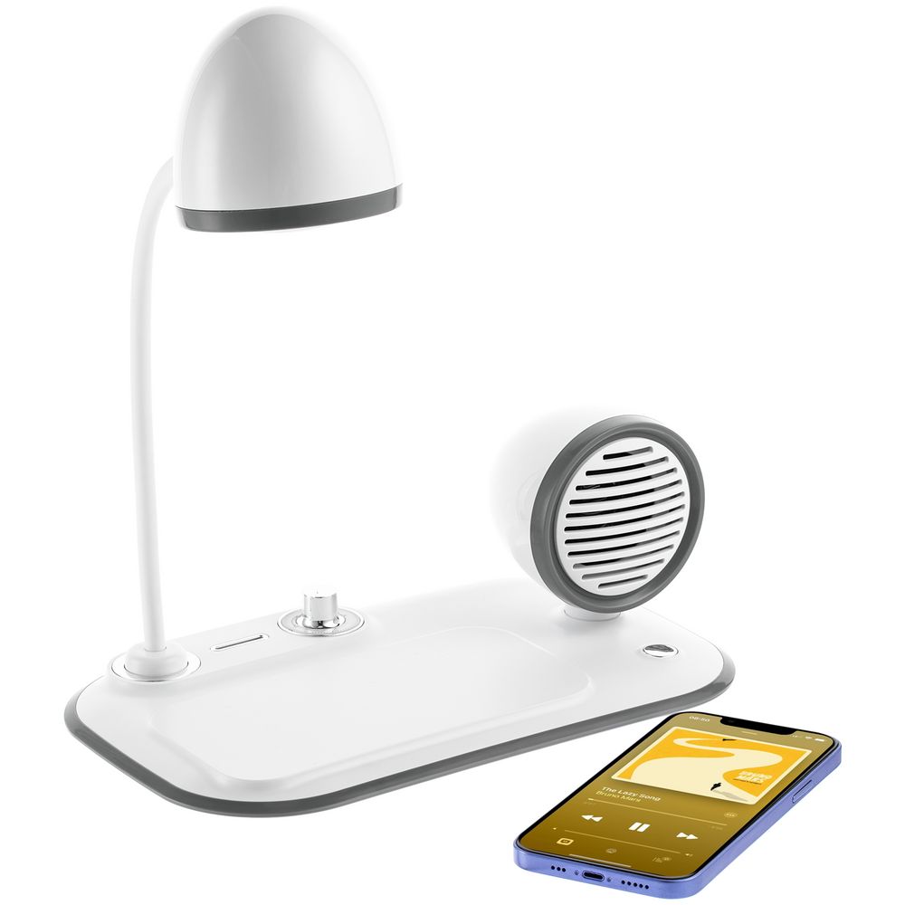 Лампа с колонкой и беспроводной зарядкой Flashback, белая — изображение 3