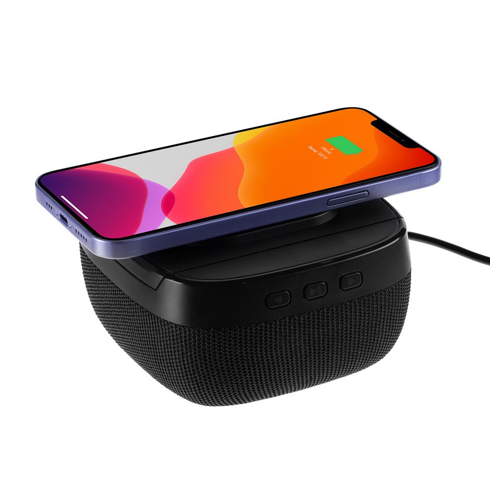 Колонка c беспроводной зарядкой Esca и подсветкой лого, черная — изображение 4