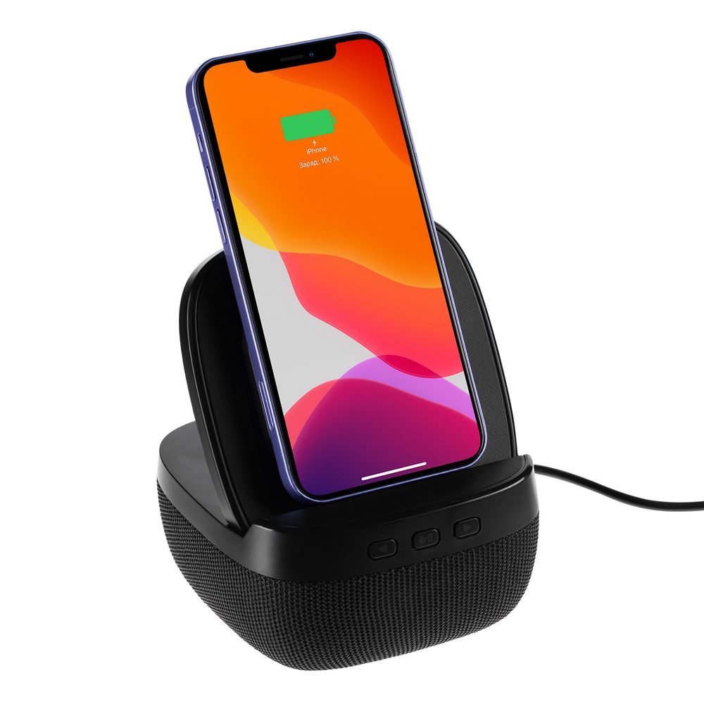 Колонка c беспроводной зарядкой Esca и подсветкой лого, черная — изображение 2