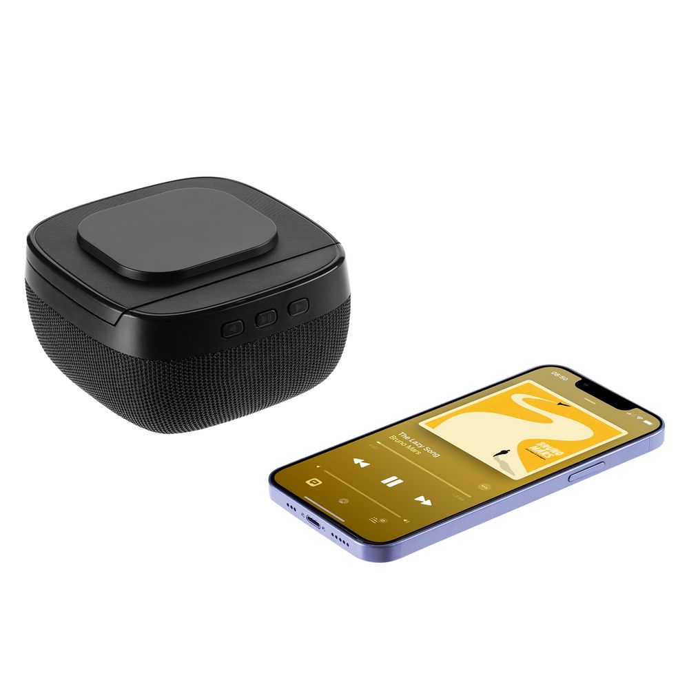 Колонка c беспроводной зарядкой Esca и подсветкой лого, черная — изображение 3