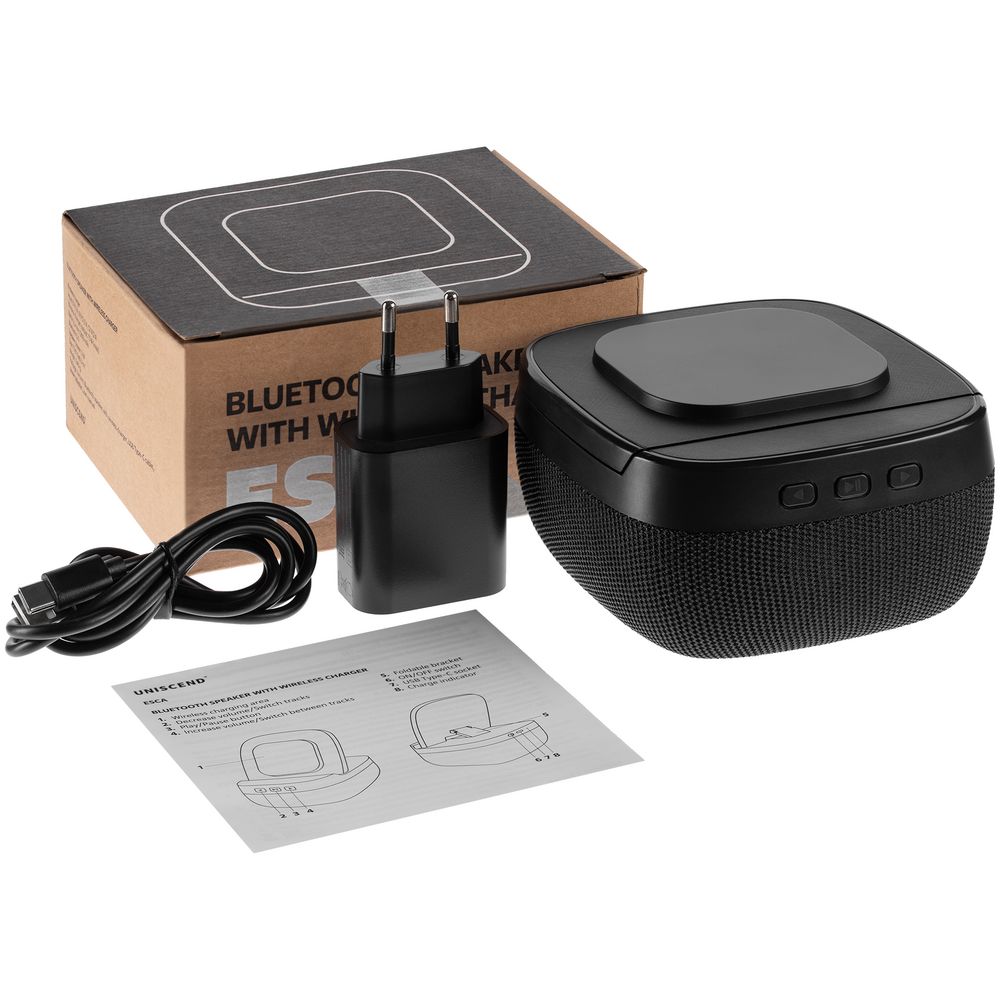 Колонка c беспроводной зарядкой Esca и подсветкой лого, черная — изображение 16