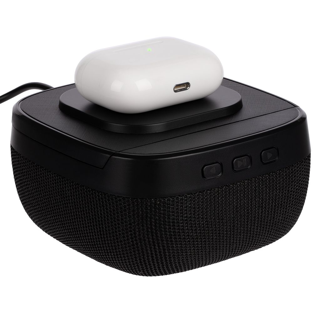 Колонка c беспроводной зарядкой Esca и подсветкой лого, черная — изображение 5