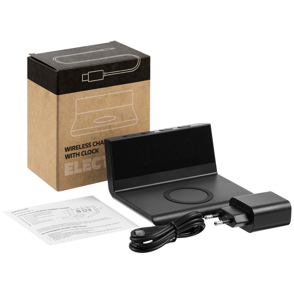 Станция беспроводной зарядки с часами Electron, ver.2, черная — изображение 12