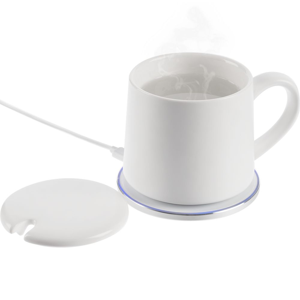 Кружка с подогревом и беспроводной зарядкой Dual Base ver. 2.0 Matt, белая — изображение 2