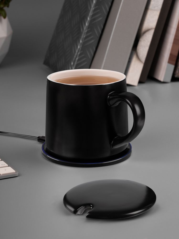 Кружка с подогревом и беспроводной зарядкой Dual Base ver. 2.0 Matt, черная — изображение 13