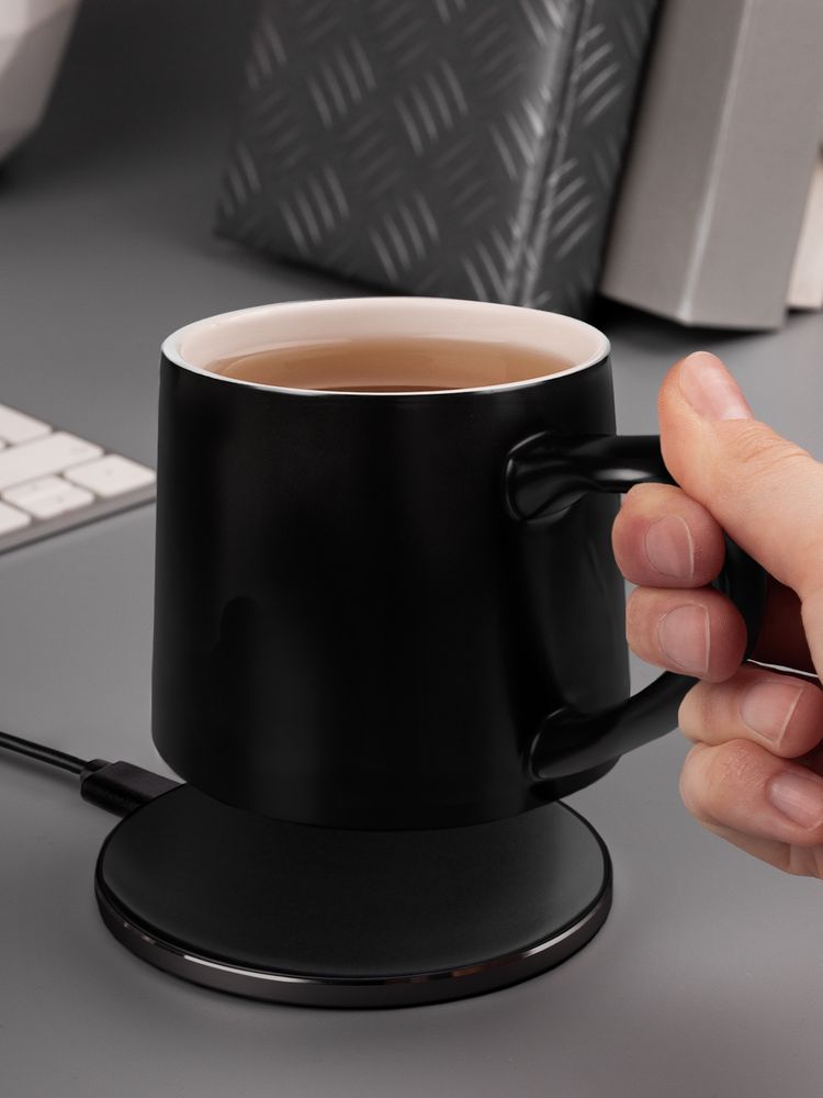 Кружка с подогревом и беспроводной зарядкой Dual Base ver. 2.0 Matt, черная — изображение 15