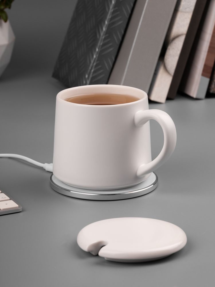 Кружка с подогревом и беспроводной зарядкой Dual Base ver. 2.0 Matt, белая — изображение 13