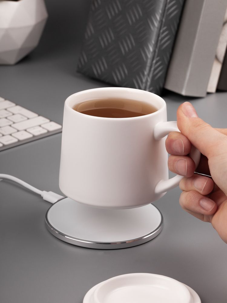 Кружка с подогревом и беспроводной зарядкой Dual Base ver. 2.0 Matt, белая — изображение 15