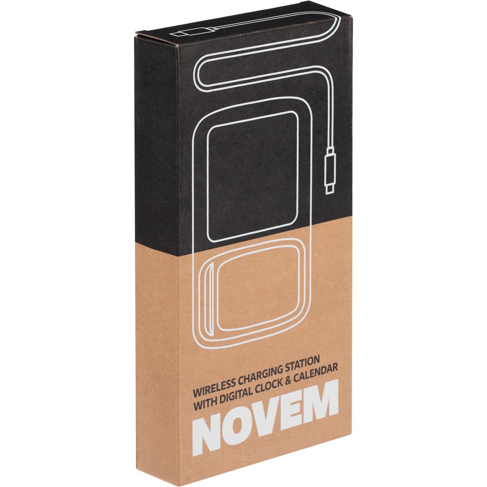 Станция беспроводной зарядки с часами и календарем и подсветкой лого Novem, черная — изображение 13