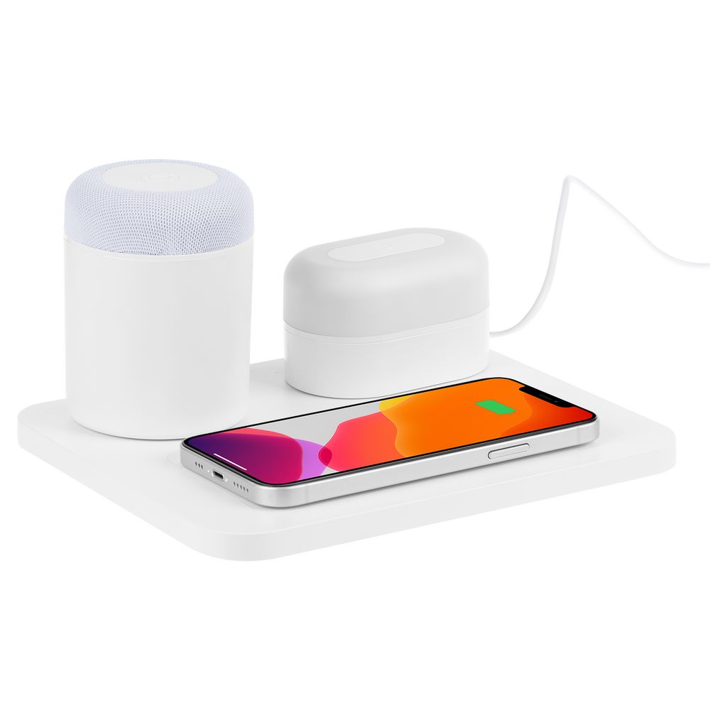 Станция беспроводной зарядки с колонкой и ночником Trilogy, белая — изображение 2