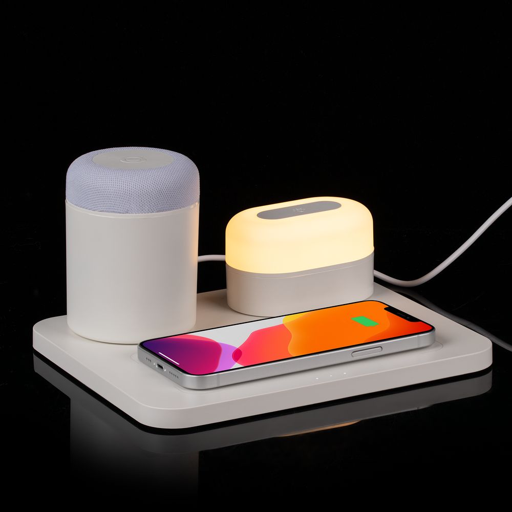 Станция беспроводной зарядки с колонкой и ночником Trilogy, белая — изображение 15