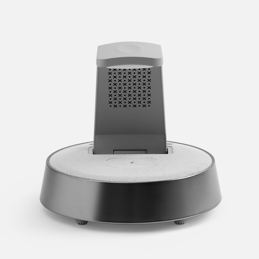 Bluetooth-колонка с беспроводной зарядкой и часами netEnergy, серая — изображение 5