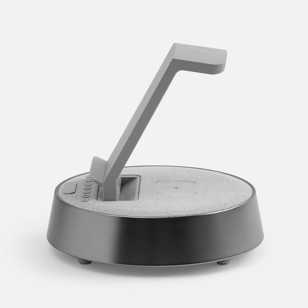 Bluetooth-колонка с беспроводной зарядкой и часами netEnergy, серая — изображение 4