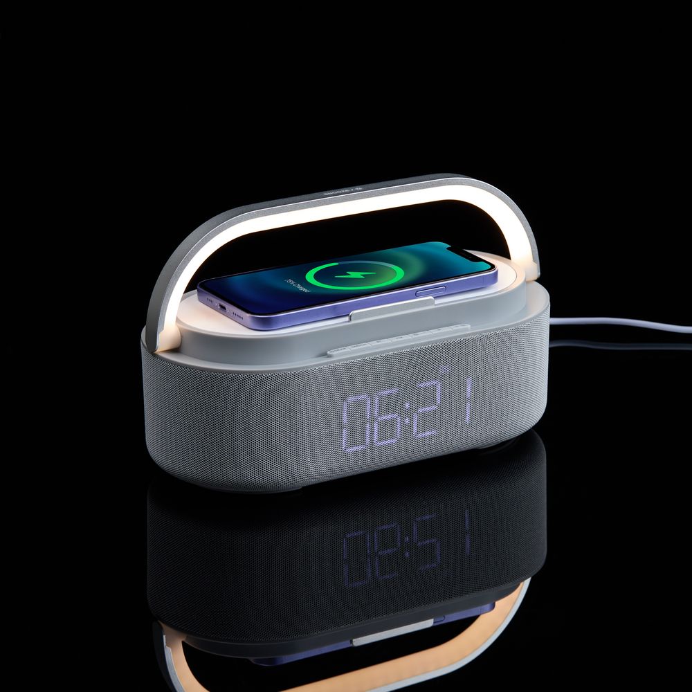 Колонка с часами и беспроводной зарядкой Veske ver.2, серая — изображение 9