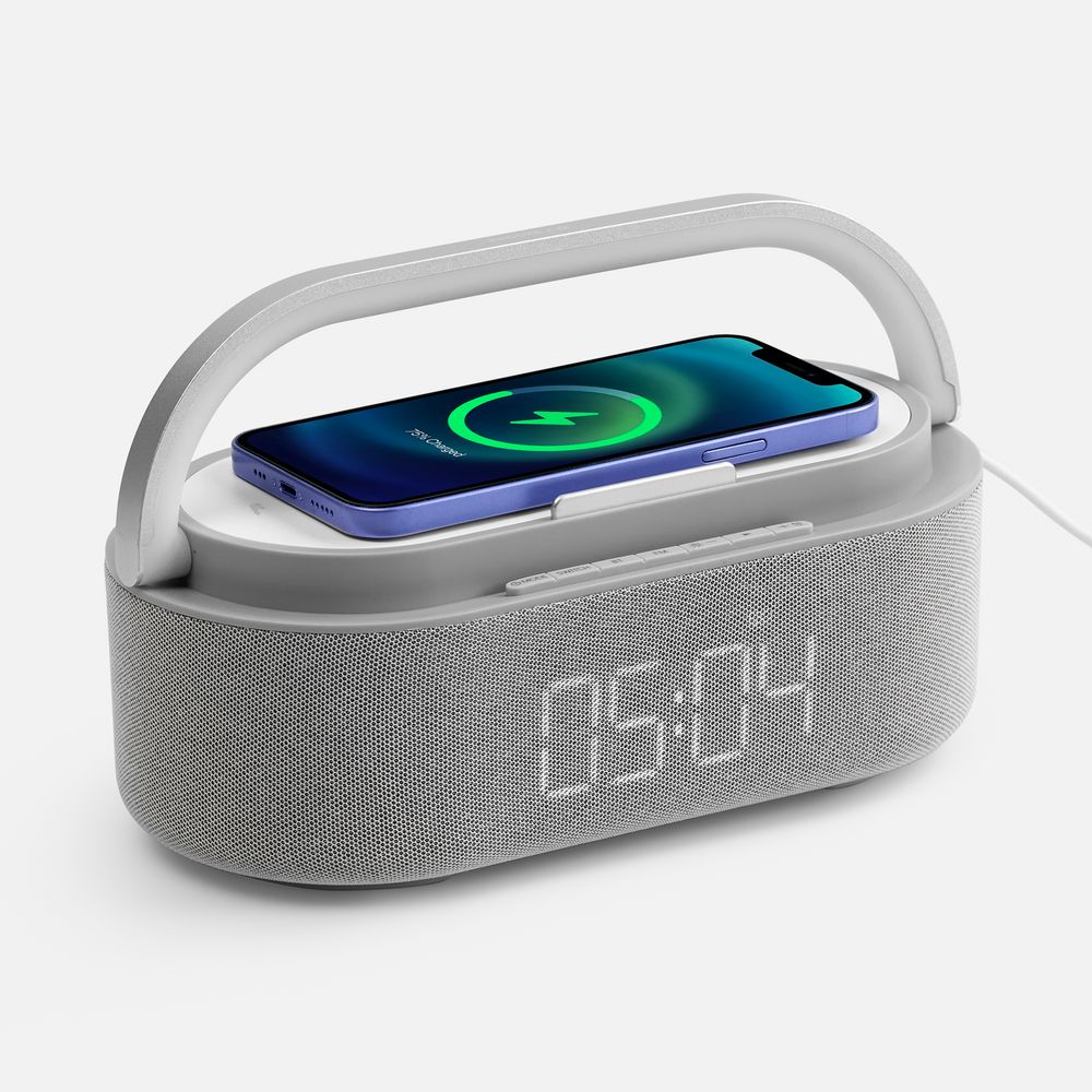 Колонка с часами и беспроводной зарядкой Veske ver.2, серая — изображение 2