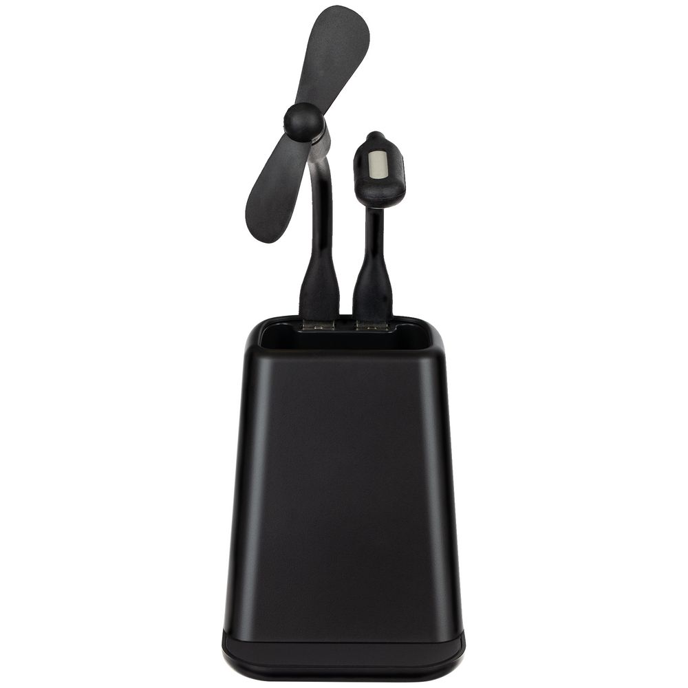 Настольный органайзер с зарядкой, лампой, вентилятором и подсветкой лого powerTower, черный — изображение 5