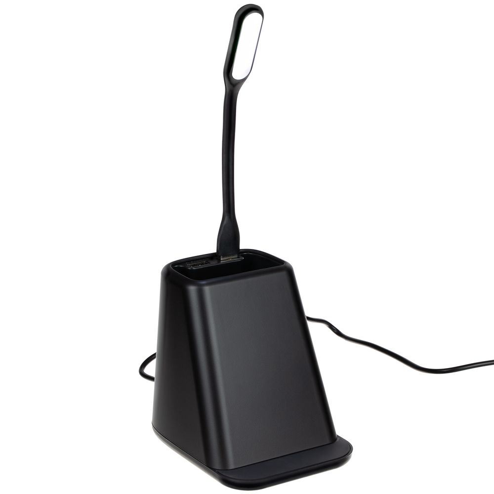 Настольный органайзер с зарядкой, лампой, вентилятором и подсветкой лого powerTower, черный — изображение 6