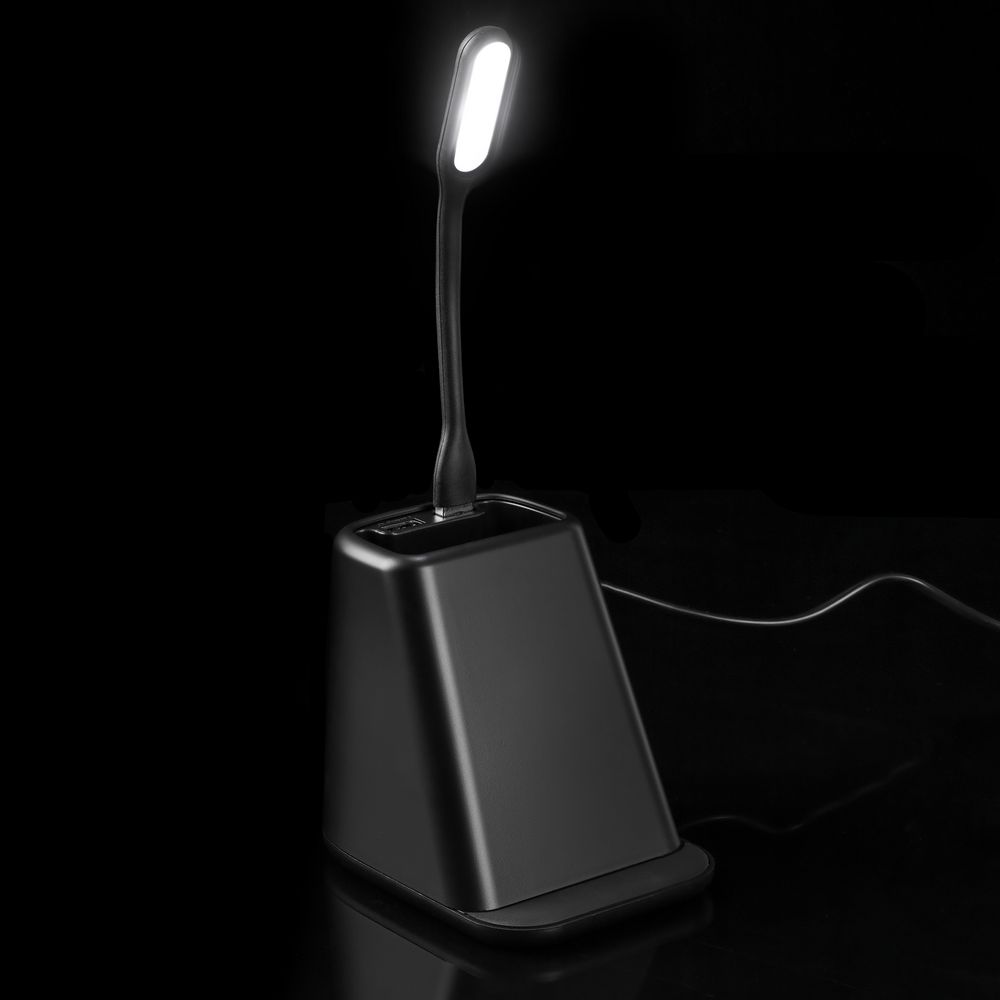 Настольный органайзер с зарядкой, лампой, вентилятором и подсветкой лого powerTower, черный — изображение 12