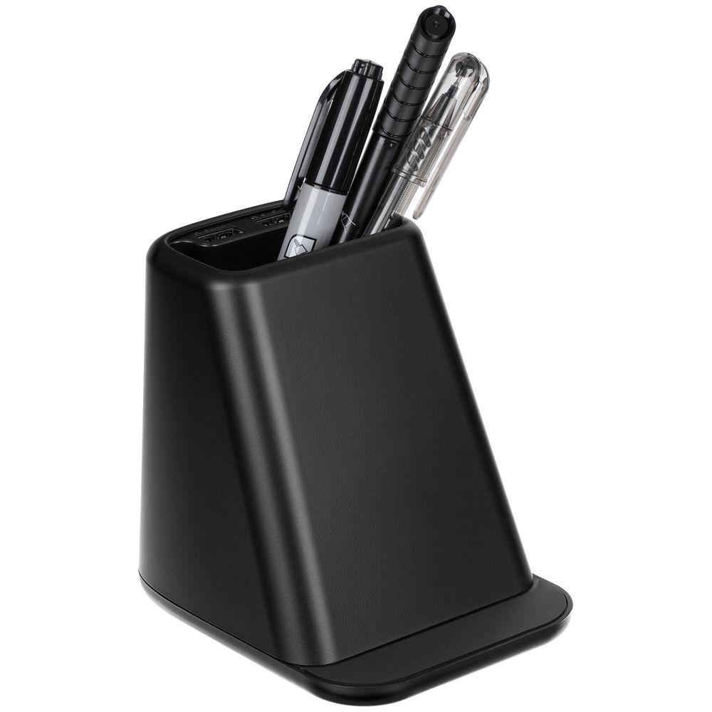 Настольный органайзер с зарядкой, лампой, вентилятором и подсветкой лого powerTower, черный — изображение 4