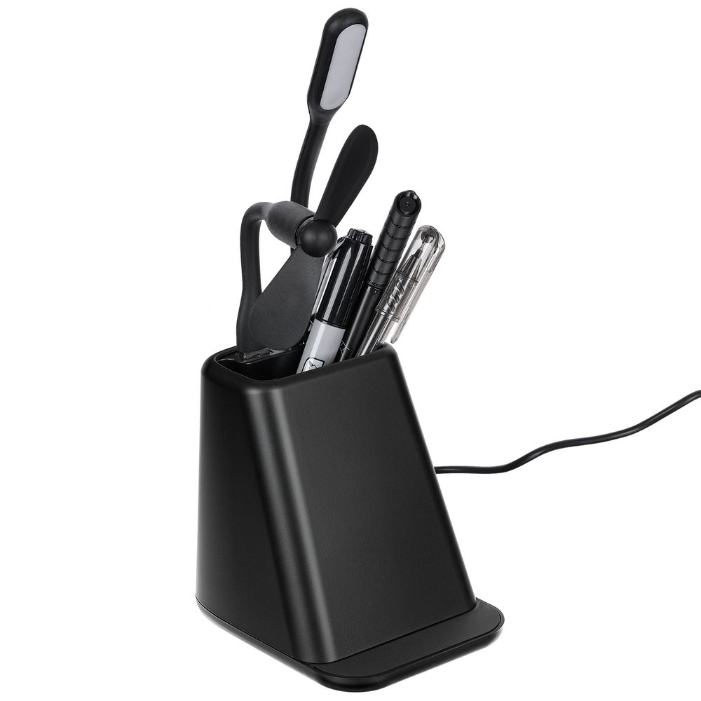 Настольный органайзер с зарядкой, лампой, вентилятором и подсветкой лого powerTower, черный — изображение 3