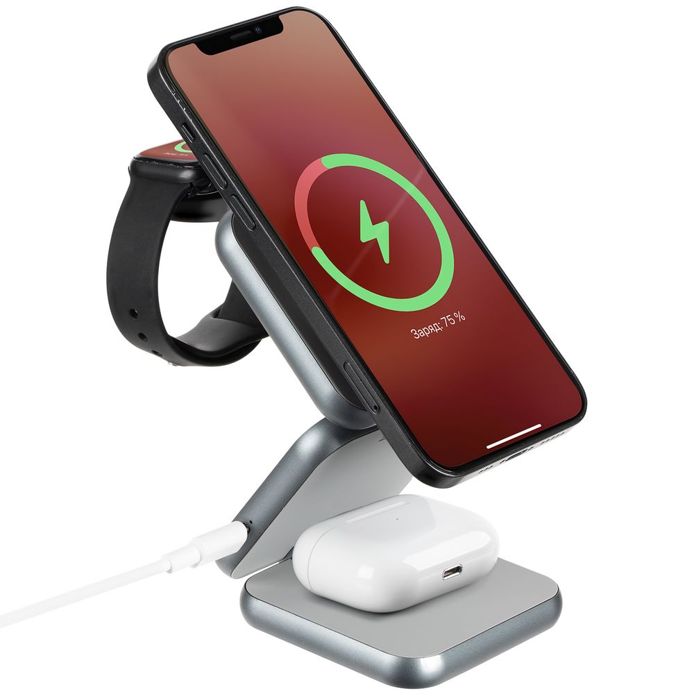 Складная станция беспроводной зарядки Terza, серебристая — изображение 2