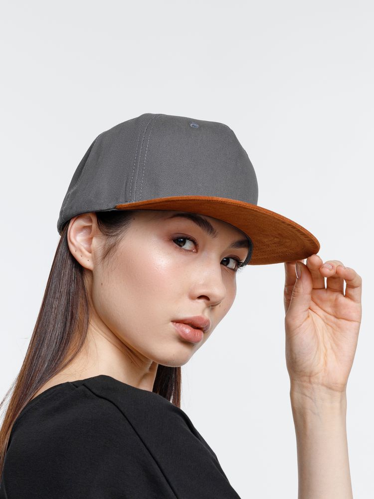 Бейсболка Foreside с прямым козырьком, серая с коричневым — изображение 7