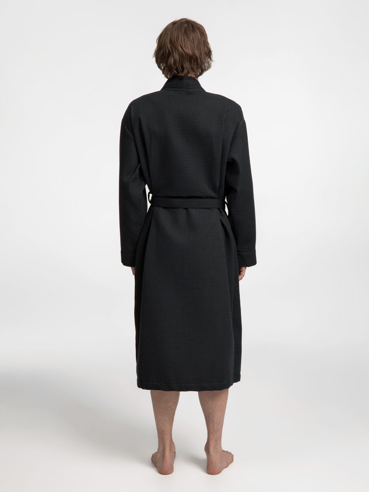 Халат вафельный Kimono, черный — изображение 10