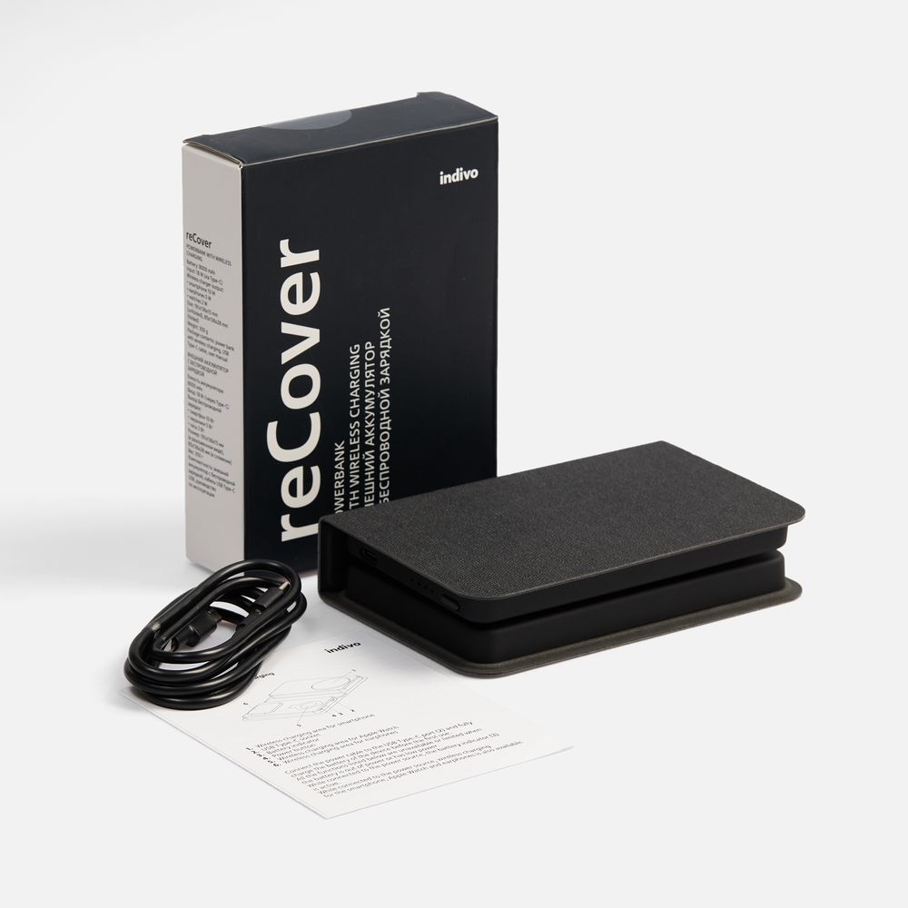 Внешний аккумулятор с беспроводной зарядкой reCover, черный — изображение 9