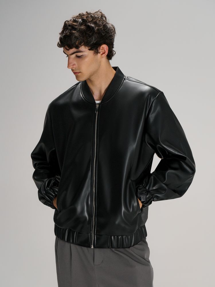 Бомбер из искусственной кожи Univer, черный — изображение 2