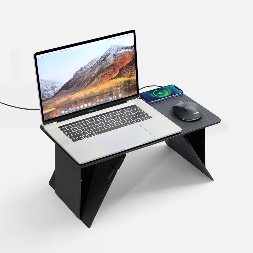 Складной стол для ноутбука с беспроводной зарядкой Kickstand Table, серый — изображение 2