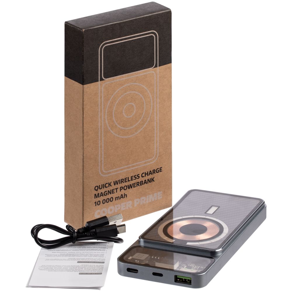 Магнитный беспроводной аккумулятор Cooper Prime 10000 мАч, темно-серый — изображение 10