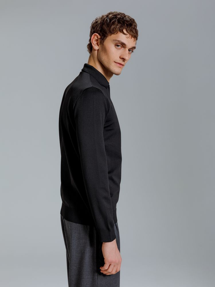 Рубашка поло мужская с длинным рукавом Terrazzo, черная — изображение 7