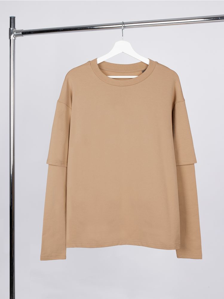 Футболка оверсайз с двойным рукавом Kosmos, бежевая — изображение 2