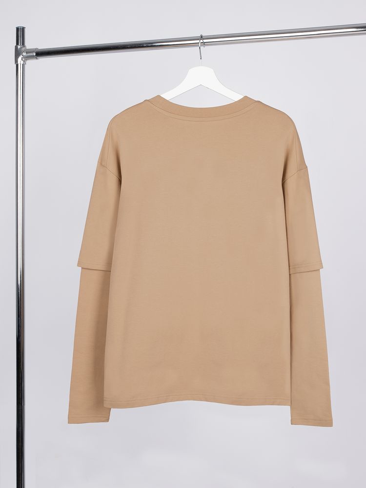 Футболка оверсайз с двойным рукавом Kosmos, бежевая — изображение 3