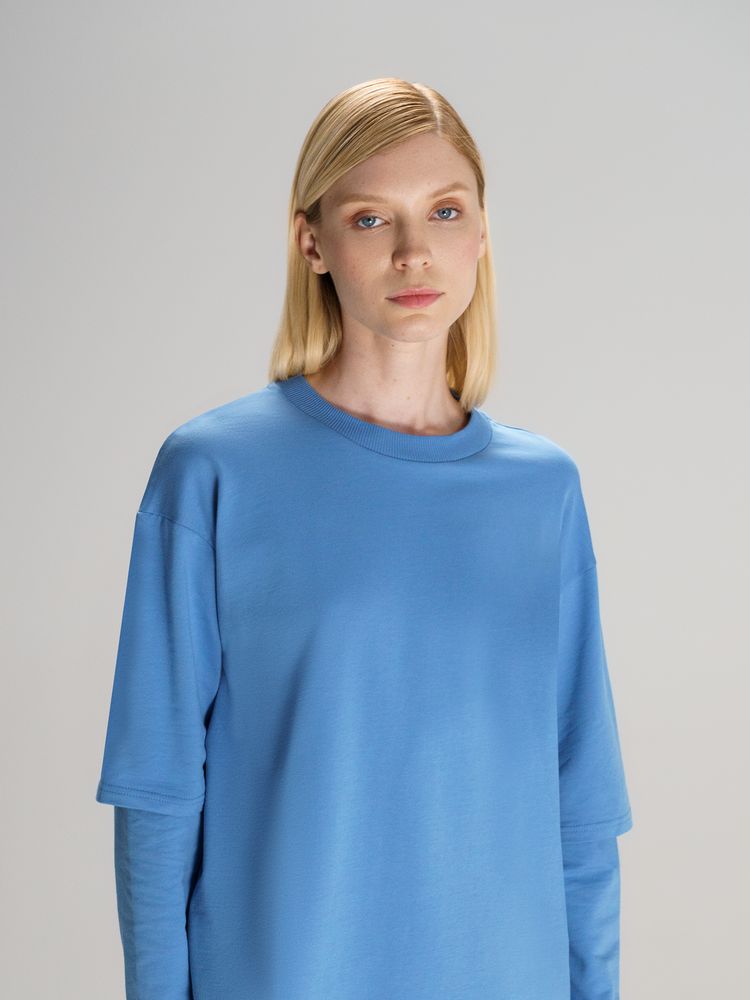 Футболка оверсайз с двойным рукавом Kosmos, синяя — изображение 9