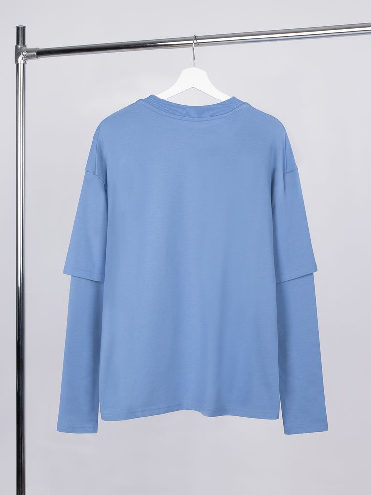 Футболка оверсайз с двойным рукавом Kosmos, синяя — изображение 2