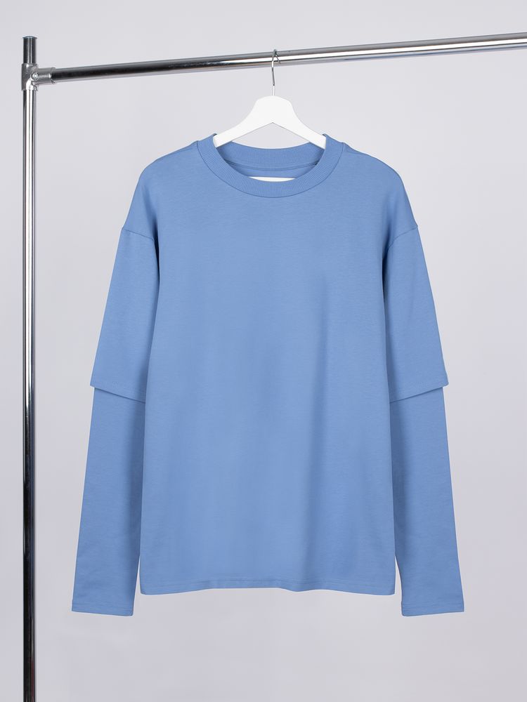 Футболка оверсайз с двойным рукавом Kosmos, синяя — изображение 3