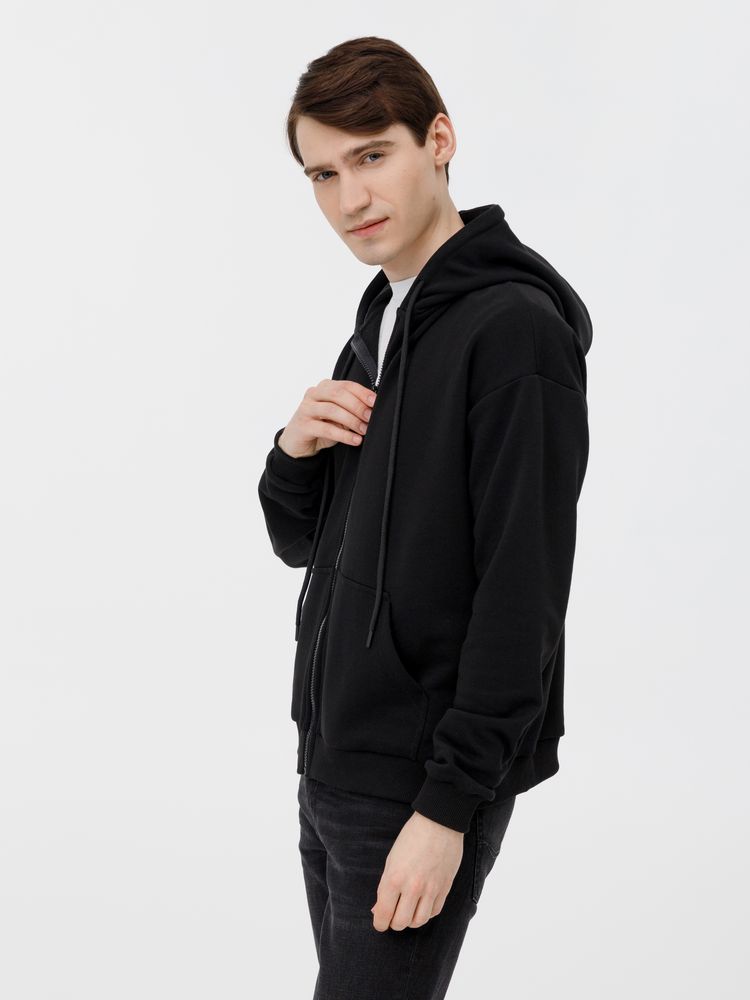 Толстовка унисекс оверсайз на молнии Zippy Terry, черная — изображение 7